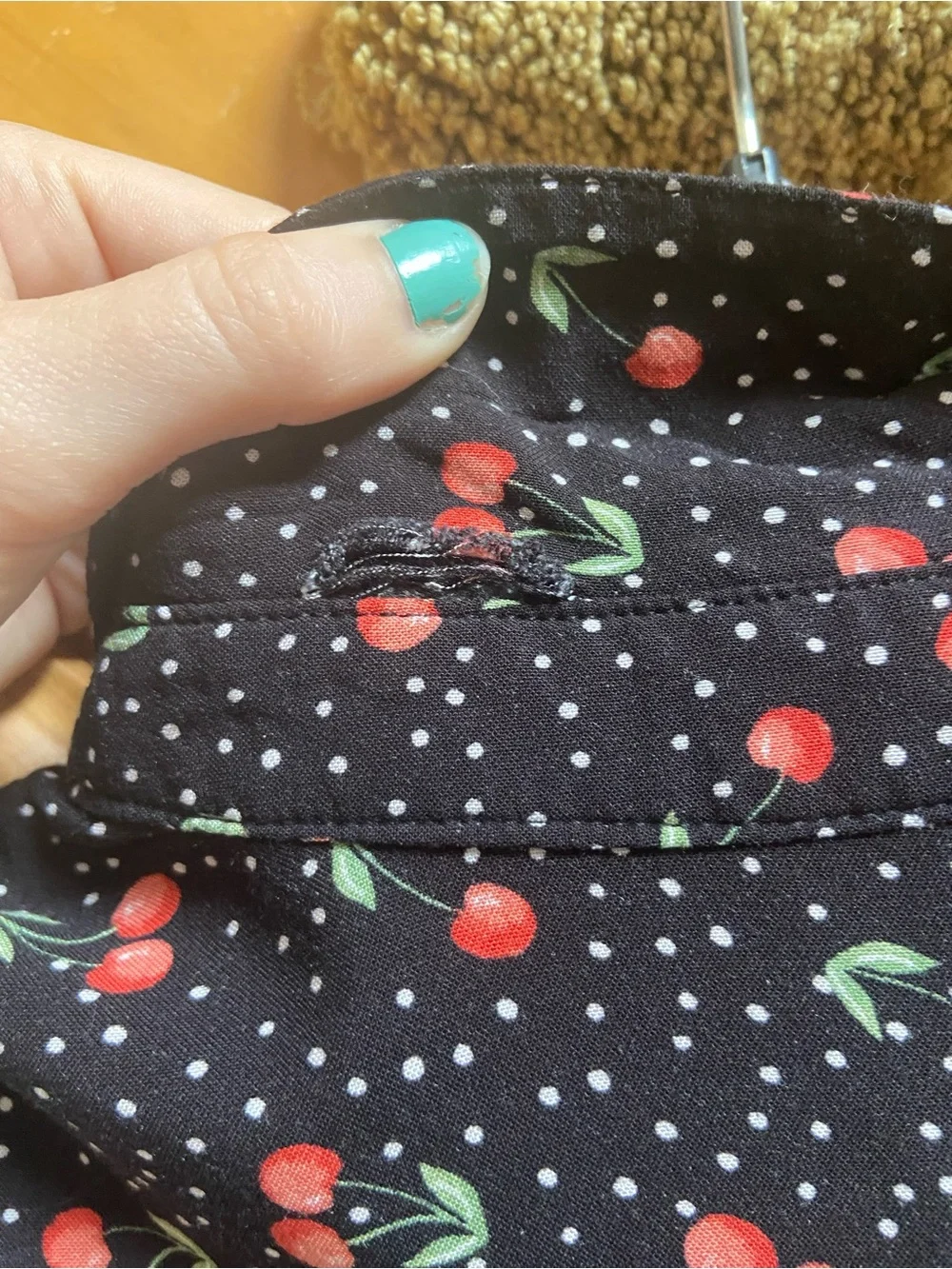 NOBO Cherry + Polka Dot Print Button-up Tee Shirt like new young adult size S